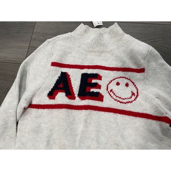 American Eagle Womens XS Smiley Graphic Mockneck Sweater - Picture 5 of 8